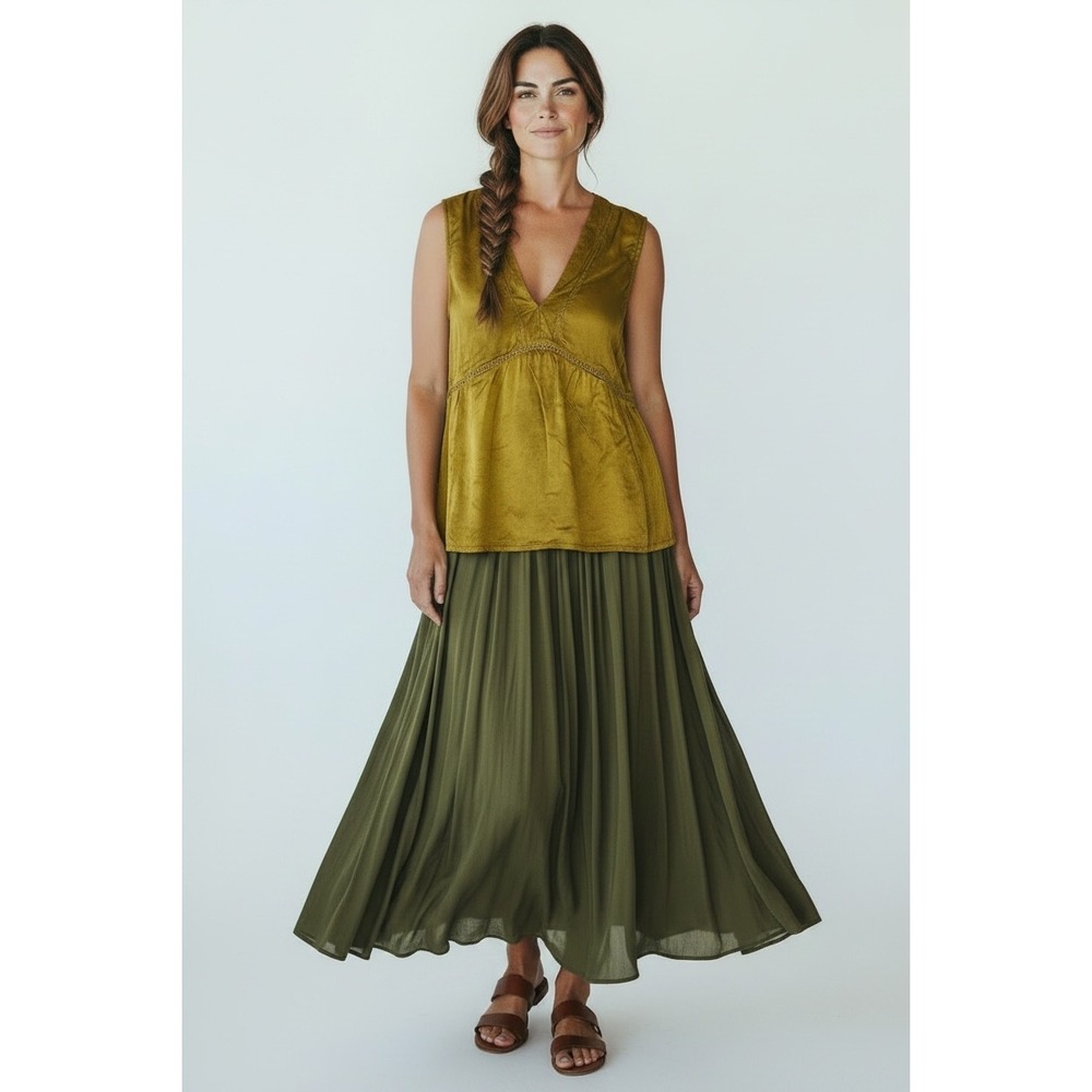 Maurie and Eve Mustard Gold V-Neck Empire Waist Sleeveless Size S Australian